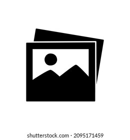 Icono de galería en glifo plano negro, estilo relleno aislado en fondo blanco