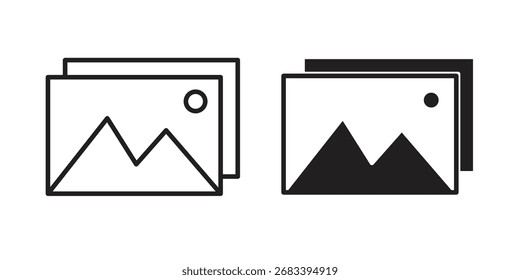 Icono de Galería plano y estilo de trazo sobre fondo blanco. Ilustraciones vectoriales