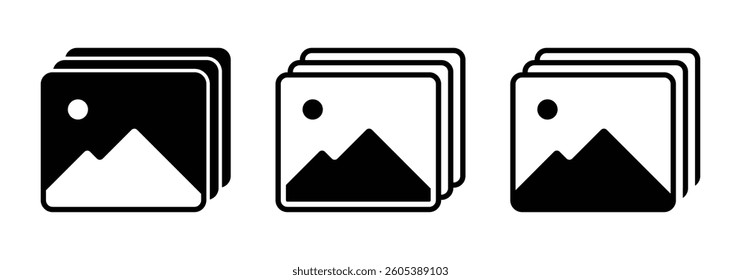 Gallery icon, images icon, picture icon set vector illustration isolated on white background