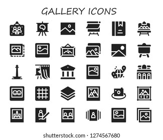  gallery icon set. 30 filled gallery icons. Simple modern icons about  - Picture frames, Canvas, Picture, Album, Artboard, Image, Frame, Monas, Gallery, Museum, Grid, Albums, Image gallery