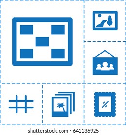 Gallery icon. set of 6 gallery filled icons such as photo, grid