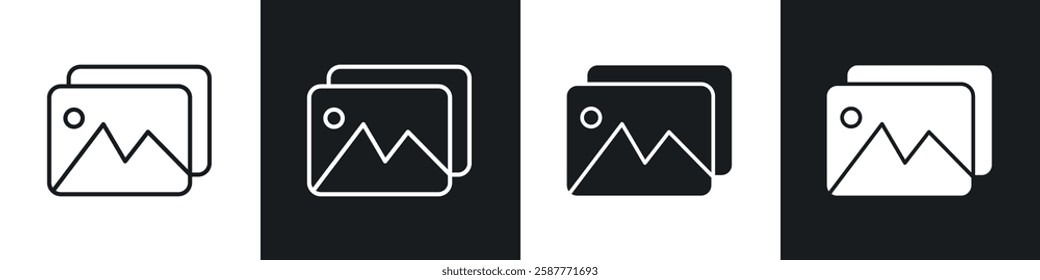 Gallery icon set black and white colors. Graphic Vector icons pack