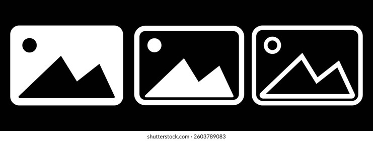 gallery icon set, image, album icon, picture symbol. gallery icon vector, silhouette of an image, Photo album icon, Picture icons set in filled, thin line, outline and stroke style. Design eps 10. 