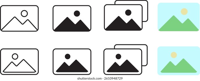 Gallery icon set. image symbol. photo gallery sign and symbol. color Picture signs. Photograph button. Painting frame concept
