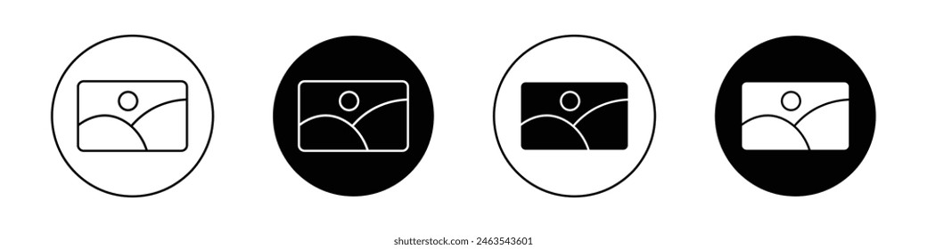 Gallery icon set. photo album vector symbol. picture web sign. media catalog pictogram. portrait picture sign in black filled and outlined style.