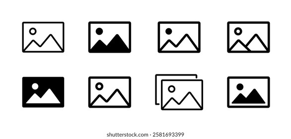 Gallery icon set. Photo album symbol set. Image, picture collection icons set. Vector icons