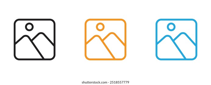 Conjunto de ilustración de línea delgada de icono de Galería