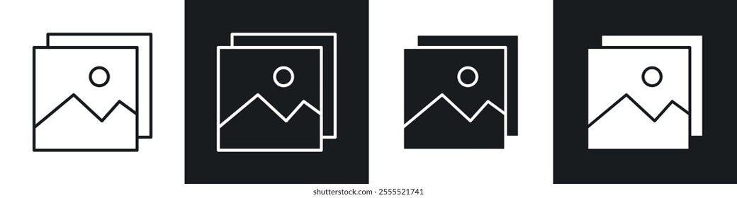 Gallery icon vector collection in black and white.