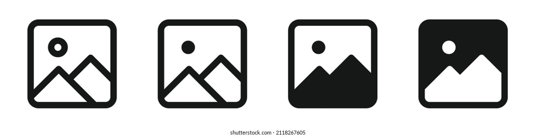 vectores de icono de galería, silueta de una imagen, icono de álbum de fotos, iconos de imagen en línea rellena, línea delgada, contorno y estilo de trazo	
