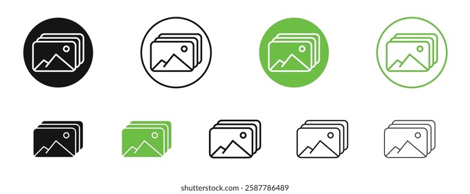 Gallery icons in black and green colors collection