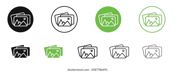 Gallery icons in black and green colors collection