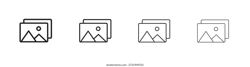 Los iconos de Galería delinean el diseño de Vector negro. Línea con trazo editable.