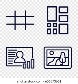 Gallery icons set. set of 4 gallery outline icons such as photo, grid