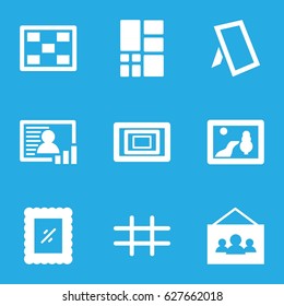 Gallery icons set. set of 9 gallery filled icons such as photo, grid