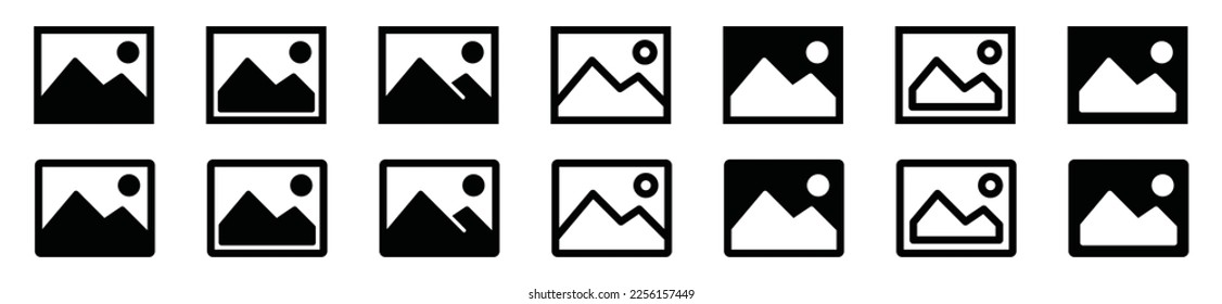 Gallery icons set. Image icon. Picture or photo album signs symbol for apps and websites, vector illustration