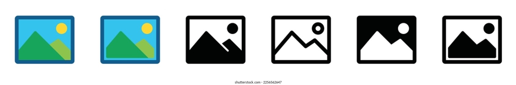 Gallery icons set. Image icon. Picture or photo color album signs symbol for apps and websites, vector illustration