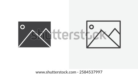 Gallery icons vectors illustrations in black fill and liner versions