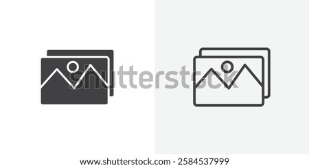 Gallery icons vectors illustrations in black fill and liner versions