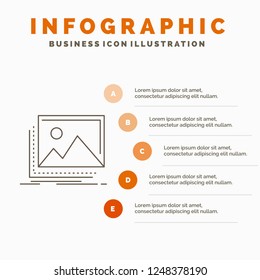 gallery, image, landscape, nature, photo Infographics Template for Website and Presentation. Line Gray icon with Orange infographic style vector illustration
