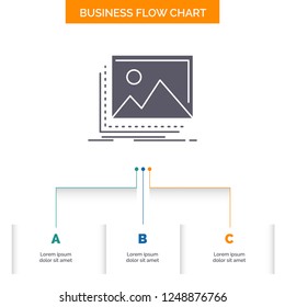 gallery, image, landscape, nature, photo Business Flow Chart Design with 3 Steps. Glyph Icon For Presentation Background Template Place for text.
