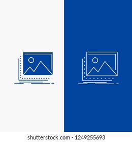 gallery, image, landscape, nature, photo Line and Glyph web Button in Blue color Vertical Banner for UI and UX, website or mobile application