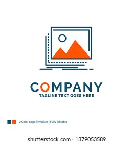 gallery, image, landscape, nature, photo Logo Design. Blue and Orange Brand Name Design. Place for Tagline. Business Logo template.