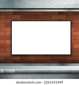 Gallery interior with blank billboard. Vector illustration.