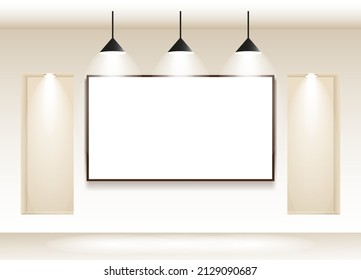 gallery interior with empty frame on wall by vector design