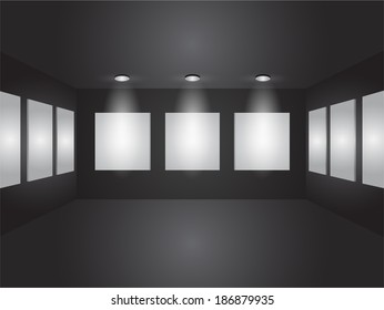 Gallery Interior with empty frames on wall - expo stand