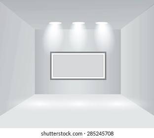 Gallery Interior with empty illuminated frame. Vector illustration