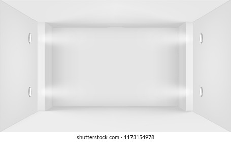 Gallery interior with empty wall and lights. Graphic concept for your design.