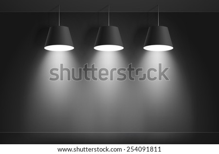 Gallery Interior with three black lamps. Vector illustration