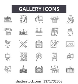 Gallery line icons, signs set, vector. Gallery outline concept, illustration: gallery,image,picture,photo,frame,camera