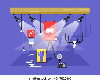 Gallery of modern art. Exhibition picture, abstract painting, contemporary museum, flat vector illustration