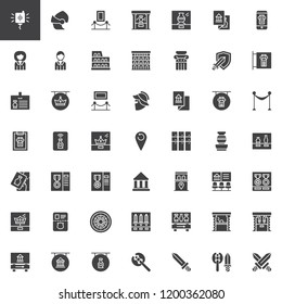 Gallery and museum vector icons set, modern solid symbol collection filled style pictogram pack. Signs logo illustration. Set includes icons as Helmet, Canvas, Ancient Vase, Colosseum, Column, Gallery