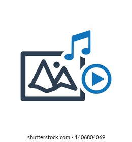 Gallery and music player icon. Video Marketing Icon. Content strategy icon. Simple element illustration