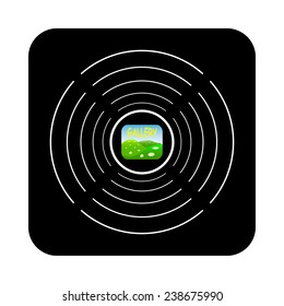 Gallery on a black background with white circles, vector, EPS 10