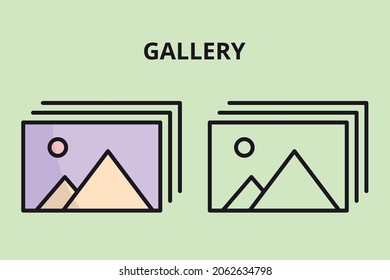 Galería, Icono De Imagen Para Desarrollo Web. Elemento de desarrollo Web. Esquema Y Estilo De Color Relleno.