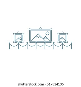 Gallery. Pictures. Museum. Vector, Contour icon. Blue Grey