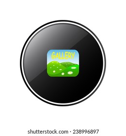 Gallery round black glossy button for the site, vector, EPS 10