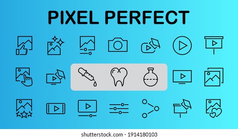 Gallery Set Of Images Vector Line Icons. Contains Icons Such As Video, Play Video, Edit Images, Business Training, Like Photo. Editable Stroke. Vector Illustration