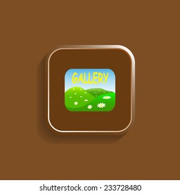 Gallery vector icon on a brown background with shadow