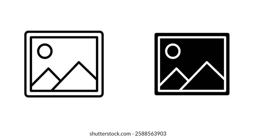 Gallery vectors icons set in filled and strokes on white background