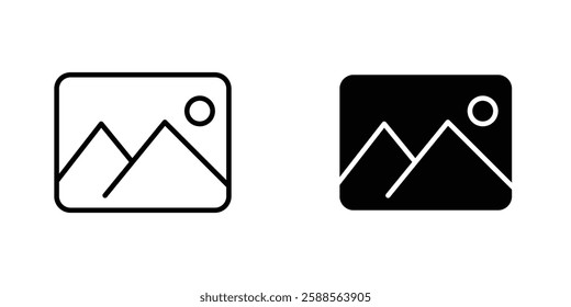 Gallery vectors icons set in filled and strokes on white background