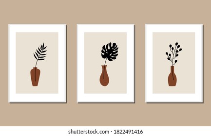 Gallery wall art set of 3 printable minimalist print. Wall art for bedroom, Living room and office décor. Hand draw vector design elements.