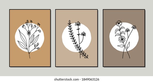 Gallery wall art set of 3 printable minimalist print. Wall art for bedroom, Living room and office décor. Hand draw vector design elements.