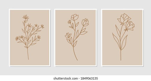 Gallery wall art set of 3 printable minimalist print. Wall art for bedroom, Living room and office décor. Hand draw vector design elements.