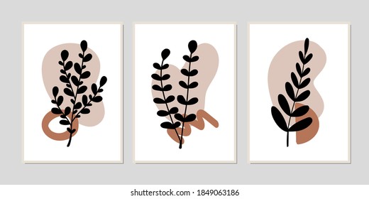 Gallery wall art set of 3 printable minimalist print. Wall art for bedroom, Living room and office décor. Hand draw vector design elements.