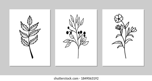 Gallery wall art set of 3 printable minimalist print. Wall art for bedroom, Living room and office décor. Hand draw vector design elements.