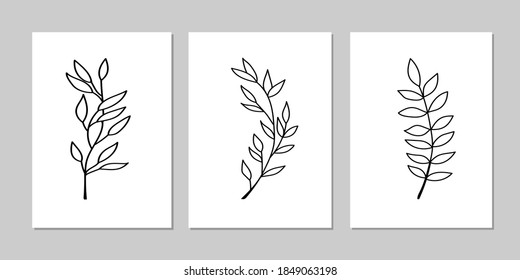 Gallery wall art set of 3 printable minimalist print. Wall art for bedroom, Living room and office décor. Hand draw vector design elements.